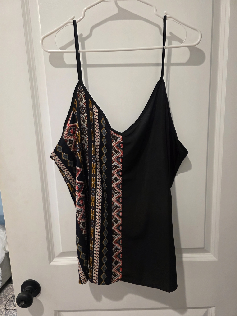 Black Spaghetti Strap Tank with Aztec Print Panel